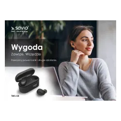 Słuchawki bezprzewodowe Savio TWS-04 Dokanałowe Bluetooth 5.0 Czarny