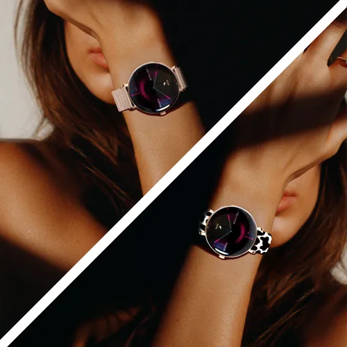 Smartwatch FOREVER SB-370 Lucca Różowe złoto + Pasek łaciaty
