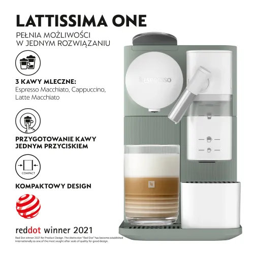 Ekspres na kapsułki Nespresso Delonghi Lattissima EN510.GR Szerokość 15,4cm Zielony