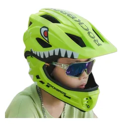 Kask rowerowy ROCKBROS TT-32004 Shark Zielony Full Face dla Dzieci z odkręcaną szczęką (rozmiar M)