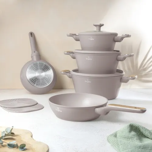 Zestaw patelni i garnków BERLINGER HAUS Taupe Nordic BH-8343 (10 elementów)