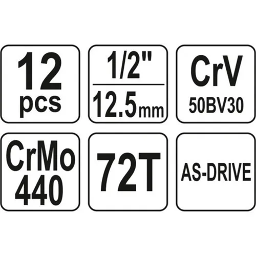 Zestaw narzędziowy 1/2'' 12 części xs Yato YT-38671