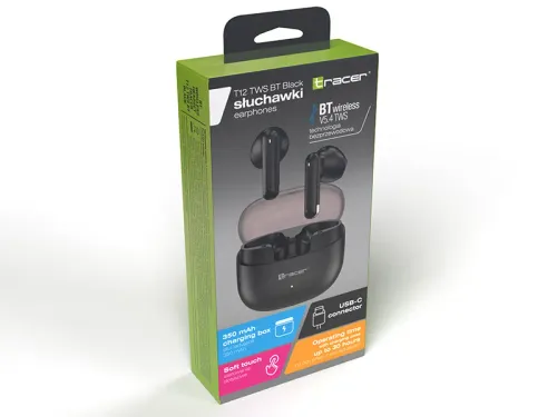 Słuchawki bezprzewodowe Tracer T12 TWS BT BLACK Douszne Bluetooth 5.4 Czarny