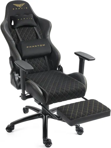 Fotel GAMVIS Phantom Large Czarny (złote elementy) + podnóżek