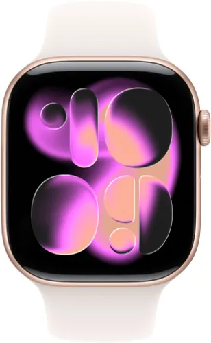 Apple Watch 11 GPS 42mm koperta z aluminium (różowe złoto) + pasek sportowy rozmiar M/L (łagodny róż)
