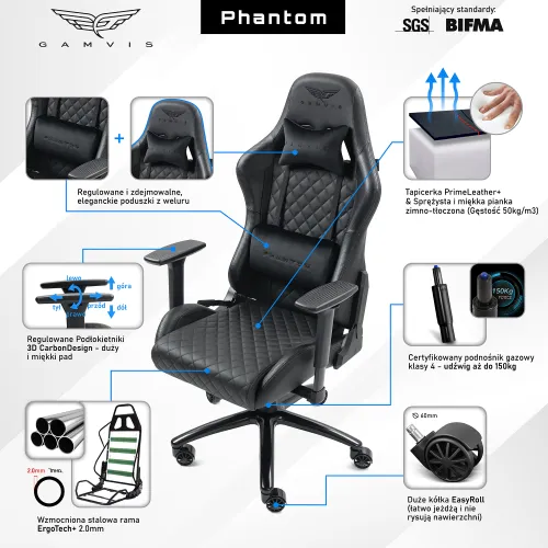 Fotel GAMVIS Phantom Large Pikowany Czarny