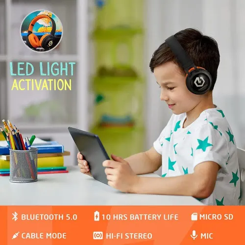 Słuchawki bezprzewodowe PowerLocus Buddy Kids Nauszne Dla Dzieci Bluetooth 5.3 Czarno-pomarańczowy