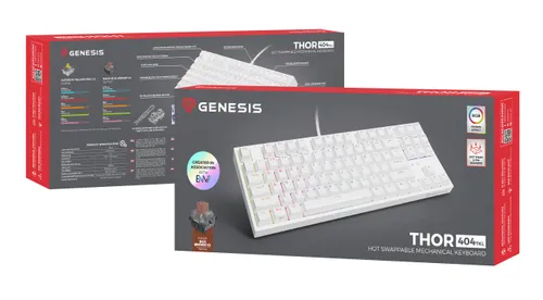 Klawiatura mechaniczna Genesis Thor 404 TKL US RGB - Kailh Box Brown V2 - biały