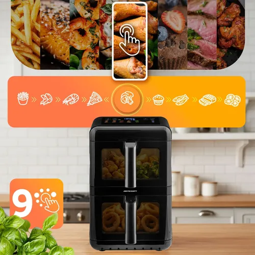 Air Fryer Frytkownica beztłuszczowa BERDSEN BD-663 11.6l z podwójnym koszem i okienkiem do obserwacji postępów gotowania