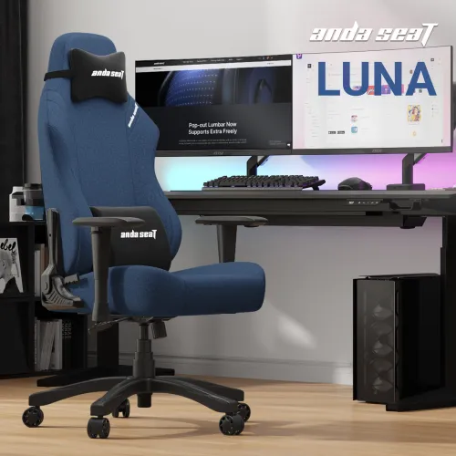 Fotel Anda Seat Luna L Dark Blue Fabric Gamingowy do 100kg Tkanina Granatowy