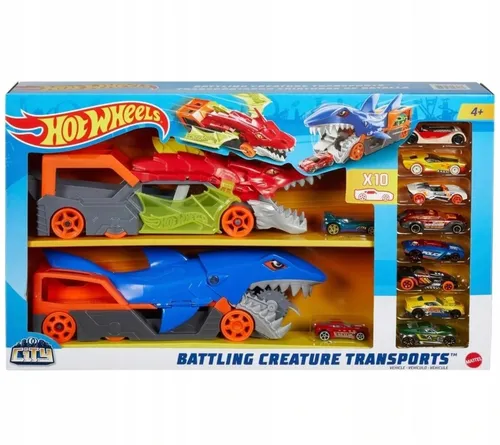 Hot Wheels, Transportery Rekin i Smok i 10 autek, zestaw