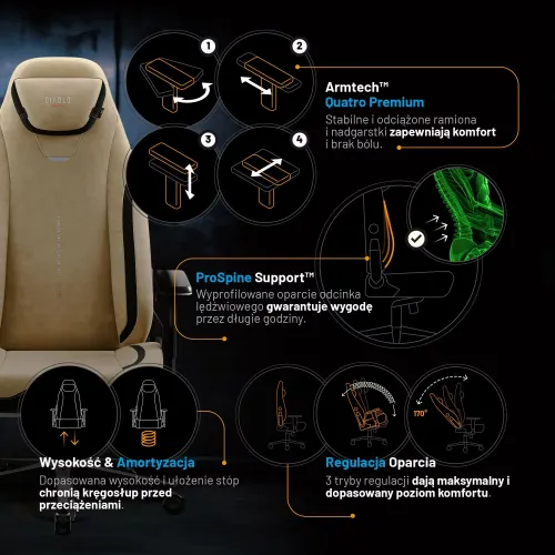 Fotel Diablo Chairs X.Eye Prime, Normal Size, Broken Gold Gamingowy do 140kg Złoty