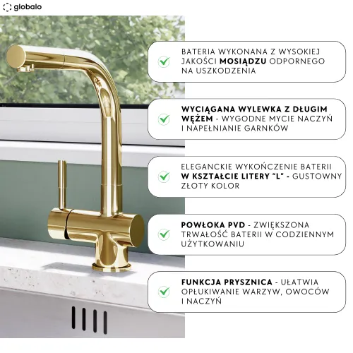 Bateria Globalo Lobio Złoty jasny Mosiądz/Pvd