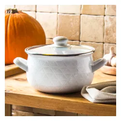 Garnek emaliowany z pokrywką EMALIA POLSKA PLESZEW PYZA DIAMOND BIAŁY 2,8 l