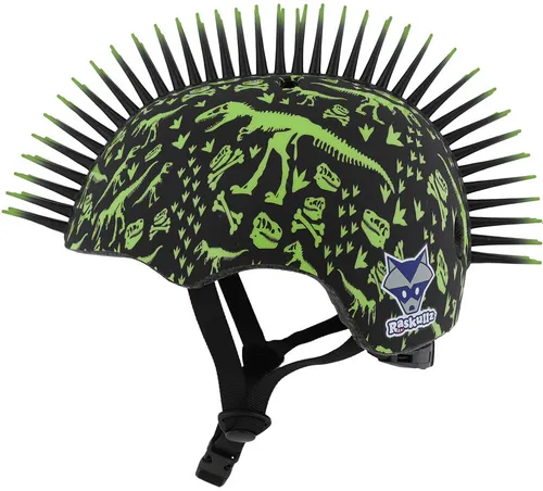 Kask rowerowy RASKULLZ T-Rex Bonez Mohawk Czarno-zielony dla Dzieci (rozmiar XS)