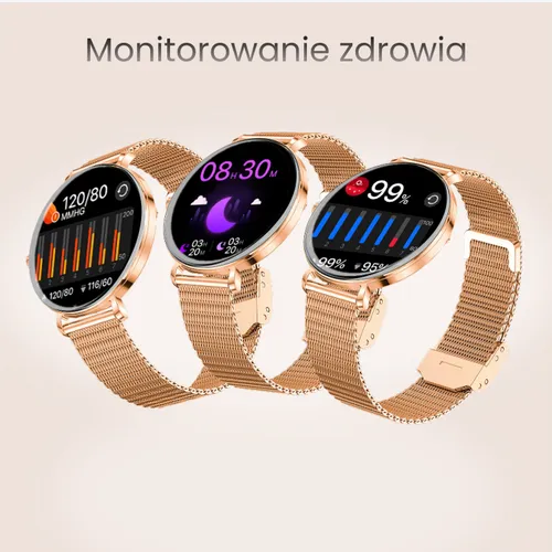 Smartwatch FOREVER SB-370 Lucca Różowe złoto + Pasek łaciaty