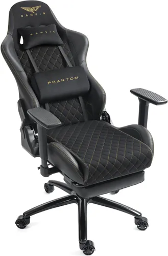 Fotel GAMVIS Phantom Large Czarny (złote elementy) + podnóżek