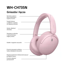 Słuchawki bezprzewodowe Sony WH-CH735N ANC Nauszne Bluetooth 6.0 Różowy