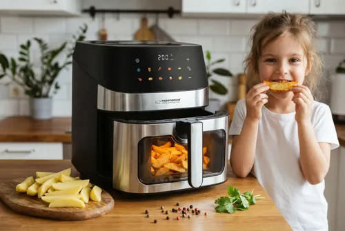 Air Fryer Frytkownica beztłuszczowa ESPERANZA Patate Al Forno 8l z 10 automatycznymi programami i okienkiem do obserwacji postępów gotowania