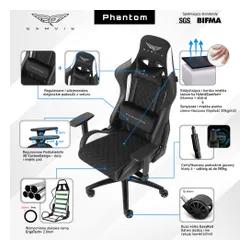 Fotel GAMVIS Phantom Large Czarny (białe elementy)