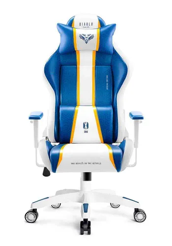 Fotel Diablo Chairs X-One 2.0 King Size Aqua Blue Gamingowy do 160kg Skóra ECO Tkanina Biało-niebieski