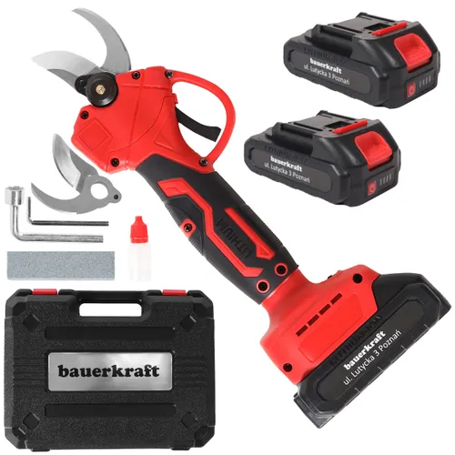 Ogrodowy sekator akumulatorowy elektryczny do gałęzi 2 akumulatory czerwony