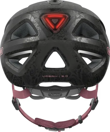 Kask rowerowy ABUS Urban-I 3.0 Flower Art Czarno-fioletowy Miejski (rozmiar L)