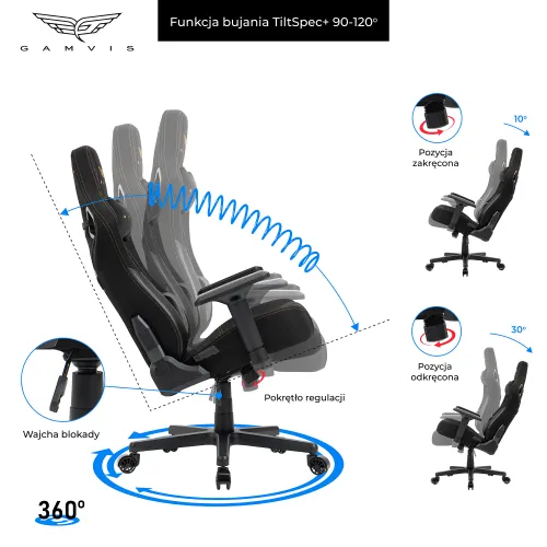 Fotel GAMVIS Elite 2.0 XL Basic Czarny (złote elementy)