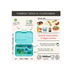 Lunchbox do pracy XL Yumbox Tapas 5 sekcji - antibes blue / jungle pastel tray