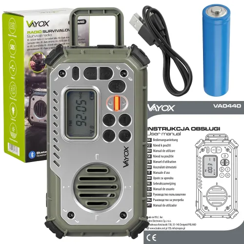 Radioodbiornik Vayox VA0440 Solarne Latarka Radio FM Bluetooth Zielony