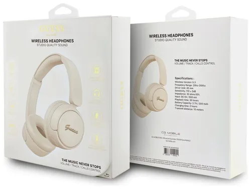 Słuchawki nauszne GUESS Metal Logo Script Beżowy