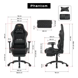 Fotel GAMVIS Phantom Large Czarny (złote elementy) + podnóżek