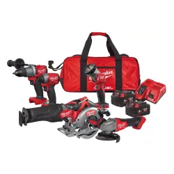 Milwaukee M18 FPP6K2-502B elektrikli el aletleri seti (tornavida + vida makinesi + açılı taşlama makinesi + testere + pistonlu testere + el feneri + 2 pil + şarj cihazı + çanta)