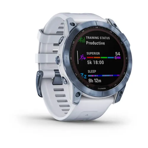 Смарт-часы Garmin FENIX 7X Sapphire Solar титановый синий минерал DLC с белым ремешком (010-02541-15)