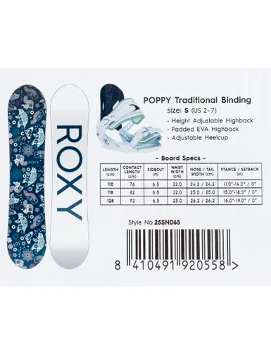 Zestaw snowboardowy Roxy Poppy Package (deska + wiązanie Poppy 2 Straps) - Długość (cm) - 110