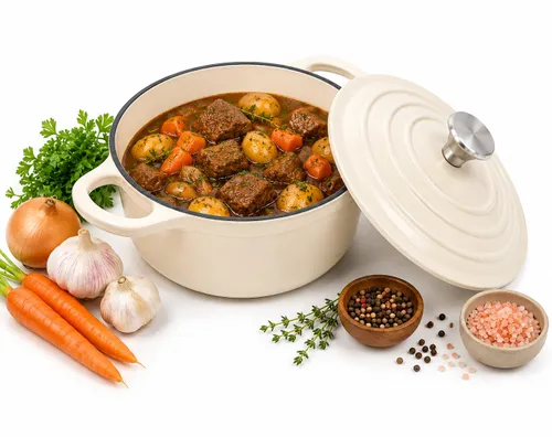 Garnek żeliwny emaliowany 28cm 5.9L ciężki indukcja Kremowy KRISBERG