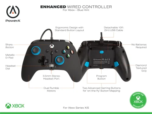 Pad PowerA Enhanced Blue Hint do Xbox Series X/S, Xbox One, PC Przewodowy