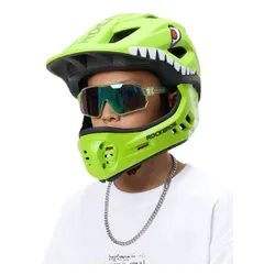 Kask rowerowy ROCKBROS TT-32004 Shark Zielony Full Face dla Dzieci z odkręcaną szczęką (rozmiar M)