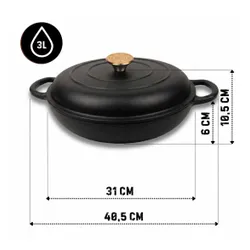 Emaliowany Garnek Żeliwny Płaski 30Cm 3L Hage Czarny Mat
