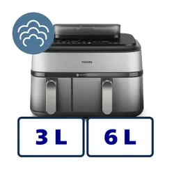 Air Fryer Frytkownica beztłuszczowa PHILIPS Ovi Dual Basket NA555/00 9l z podwójnym koszem gotowanie na parze