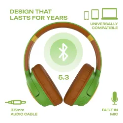 Słuchawki bezprzewodowe PowerLocus Bobo Nauszne Dla Dzieci Bluetooth 5.3 Zielono-brązowy