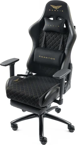 Fotel GAMVIS Phantom Large Czarny (złote elementy) + podnóżek