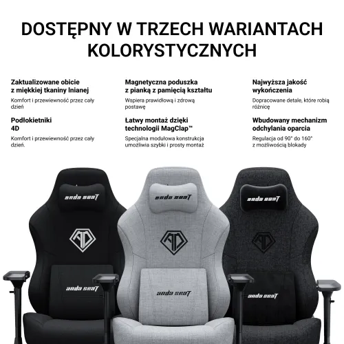 Fotel Anda Seat Phantom 3 Pro L Gamingowy do 120kg Tkanina Ciemnoszary