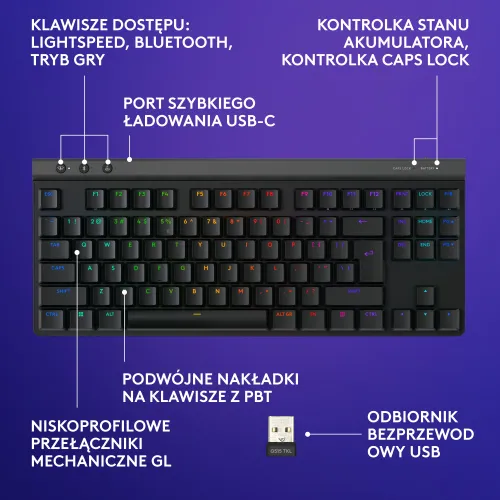 Klawiatura mechaniczna Logitech G515 LIGHTSPEED TKL Czarny