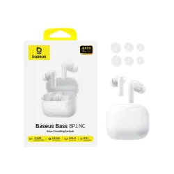 Słuchawki bezprzewodowe Baseus Bass BP1 NC Doknałowe Bluetooth 6.0 Biały