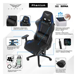 Fotel GAMVIS Phantom Large Czarny (niebieskie elementy)