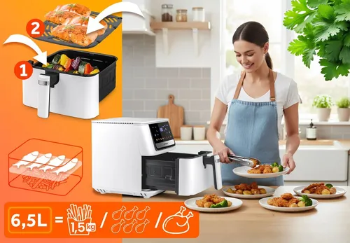Air Fryer Frytkownica beztłuszczowa BERDSEN BD-662 Biały 6.5l 8 automatycznych programów