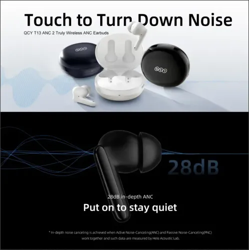 Słuchawki bezprzewodowe QCY T13 ANC2 Dokanałowe Bluetooth 5.3 Biały