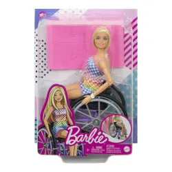 Lalka Barbie Fashionistas Na wózku strój w kratkę HJT13