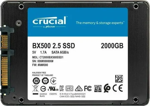 Crucial BX500 2TB 2.5 " SATA III Katı Hal Sürücüsü (CT2000BX500SSD1)